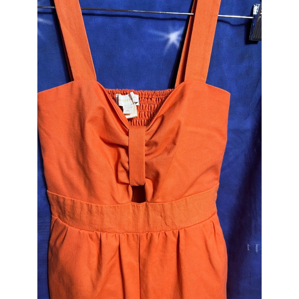 Monteau Los Angeles Orange Linen Blend Cutout Smocked Back Jumpsuit XS